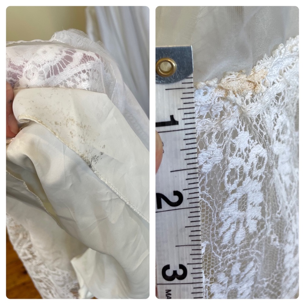 VINTAGE 1970s Wedding Dress: Full Train, Lace Trim, Pearl Embellished - Picture 16 of 17